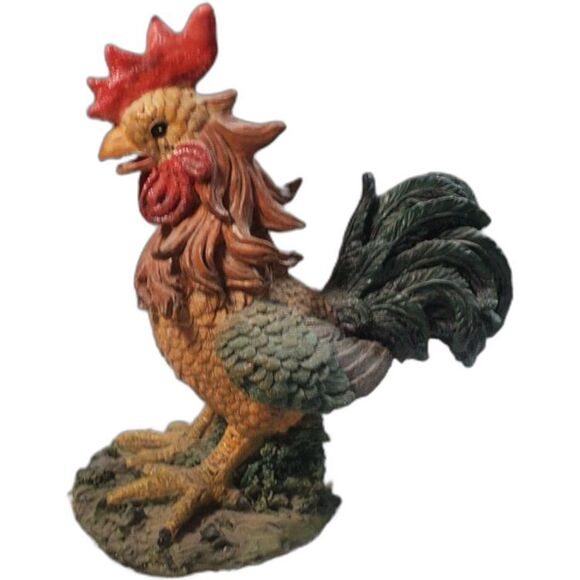 Resin Rooster Figurine Small and Multi-Color Hand-Painted - Picture 4 of 5